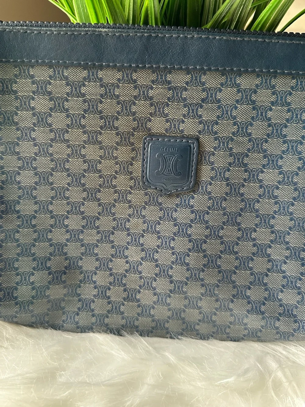 Vintage Celine Navy Macadam Monogram Toiletry Pouch Clutch